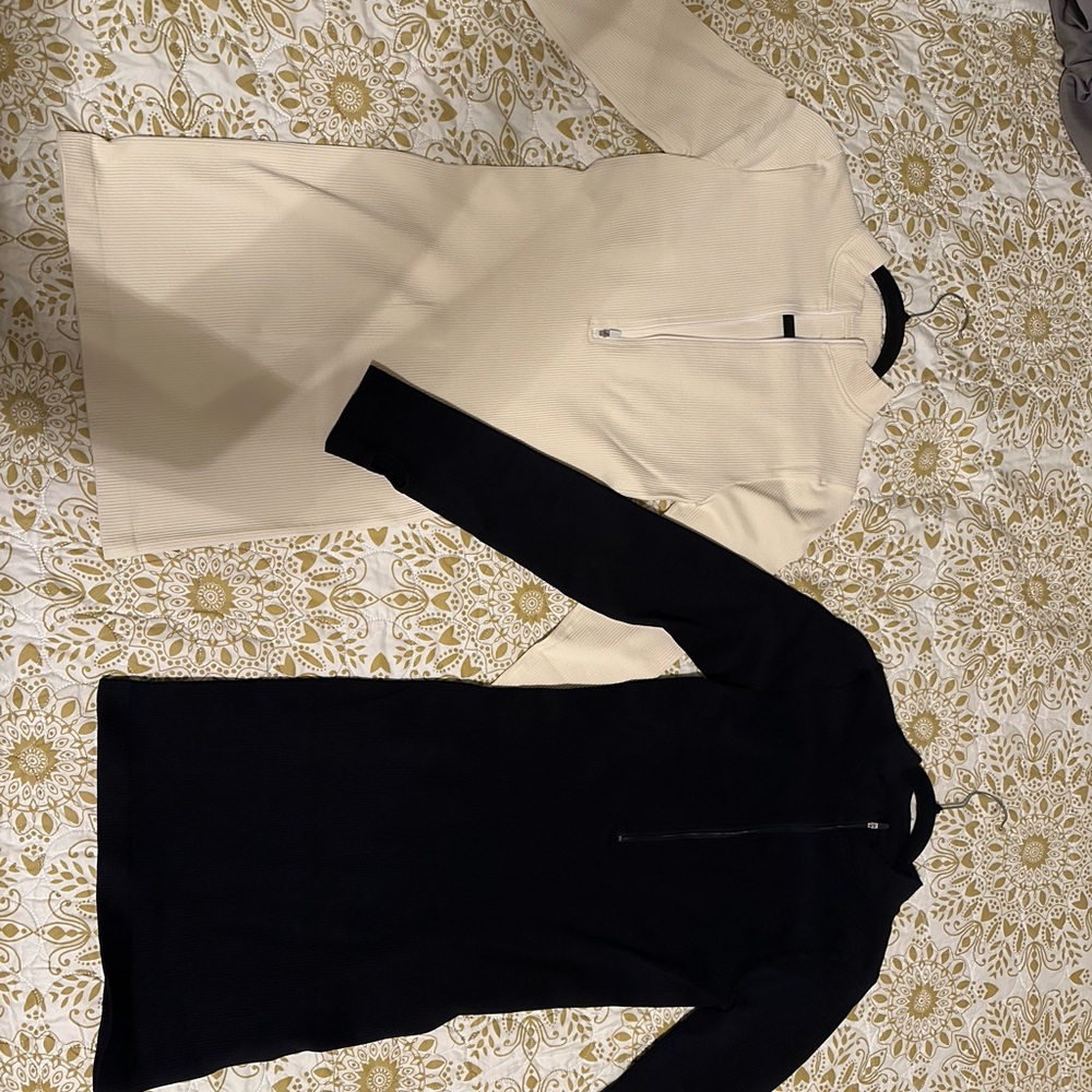 Set of 2: Sex Ribbed Zip Front Long Sleeve Top Mini Dresses. - Picture 8 of 8